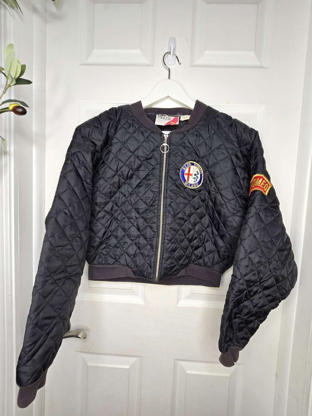 Vintage Folette Grand Prix 99 Alfa Romeo Quilted Cropped Bomber Jacket Autumn